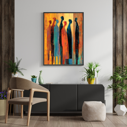 Echoes of Humanity Wall Poster β Abstract Figurative Art in Warm & Cool Tones | Chilekotha