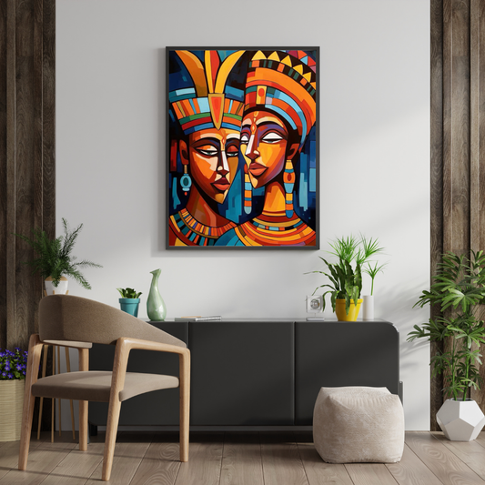 Eternal Harmony Wall Poster β Modern Tribal Portrait Art in Bold Colors | Chilekotha