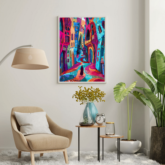 Chromatic Alley – Abstract Cityscape Framed Wall Poster | Chilekotha