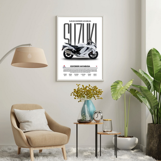 Suzuki GSX1300R Hayabusa Iconic Superbikes Wall Poster | Speed & Engineering Art by Chilekotha