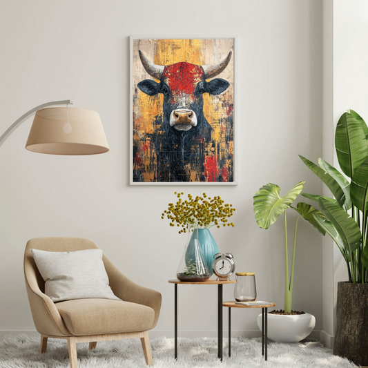 Iron Resolve – Abstract Bull Art Framed Poster | Power & Strength Wall Décor by Chilekotha