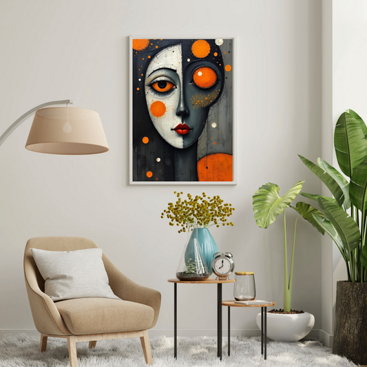 Duality of Silence Wall Poster β Abstract Surreal Face Art with Orange Accents | Chilekotha