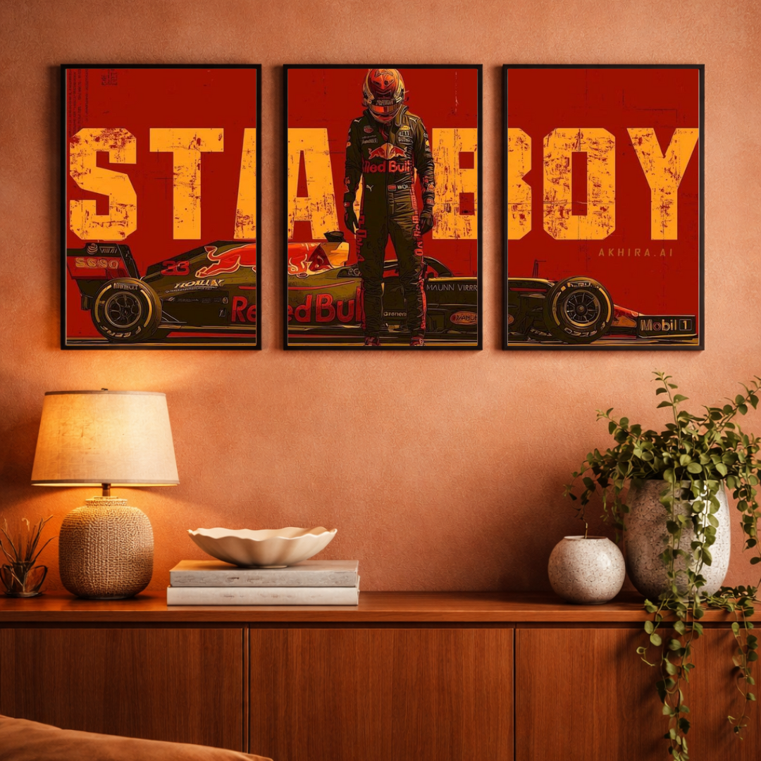 Starboy Triptych Framed Poster Set – Motorsport Power Wall Art (3-Panel Combo)