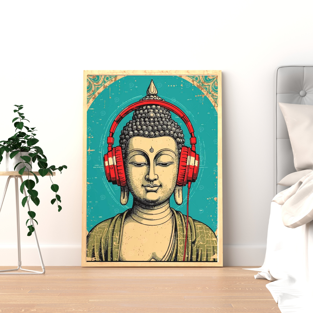 Zen Beats – Buddha with Headphones Modern Wall Poster