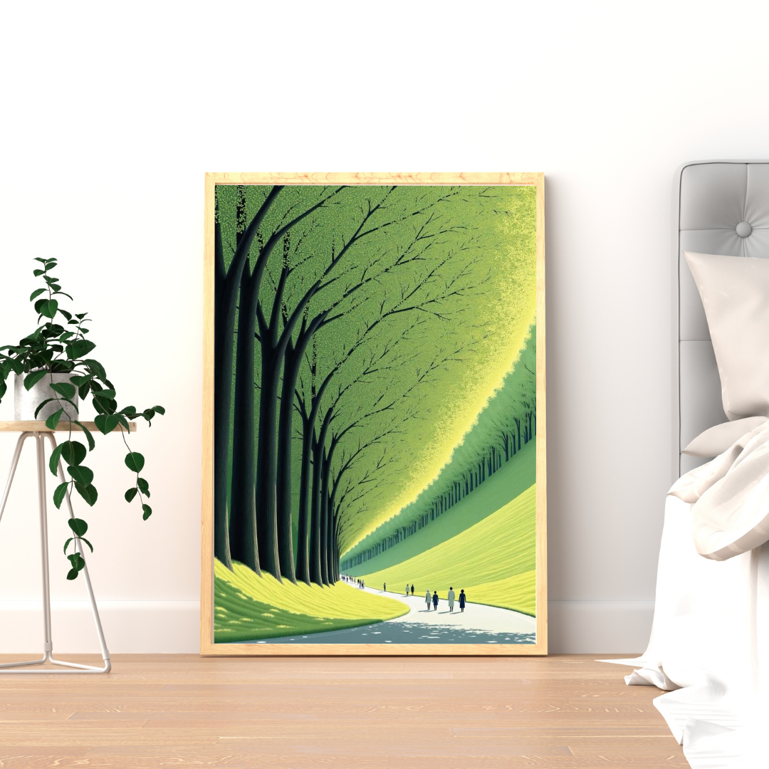 Green Corridor Wall Poster | Serene Forest Path Art Print by Chilekotha