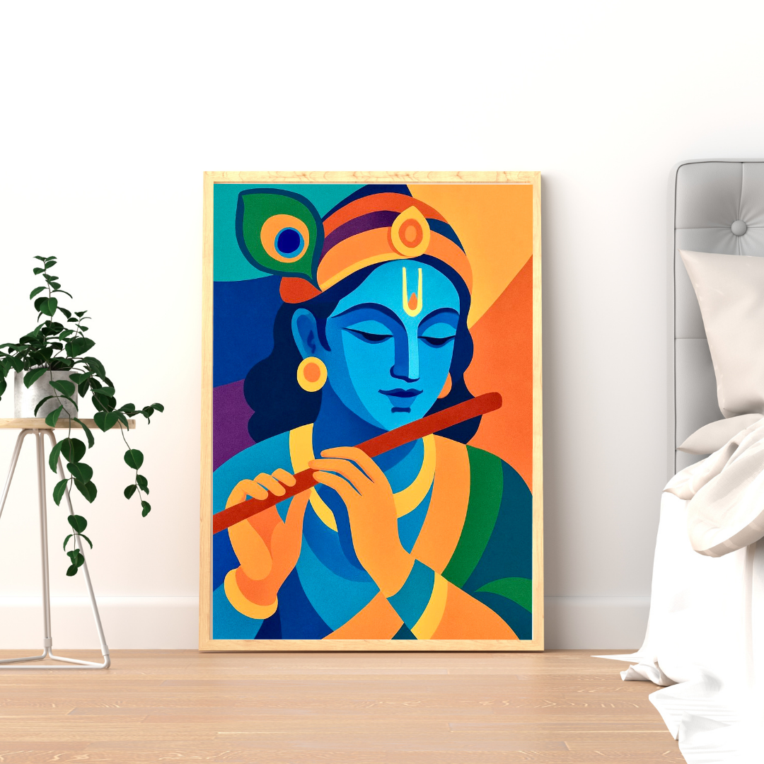 Celestial Melody Krishna Wall Poster – Modern Devotional Art Print | Chilekotha