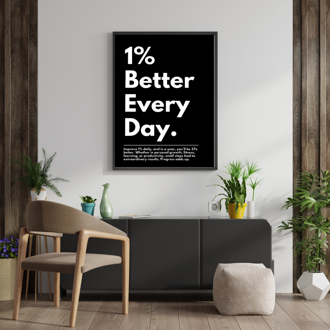 1% Better Every Day | Minimalist Motivation Framed Poster