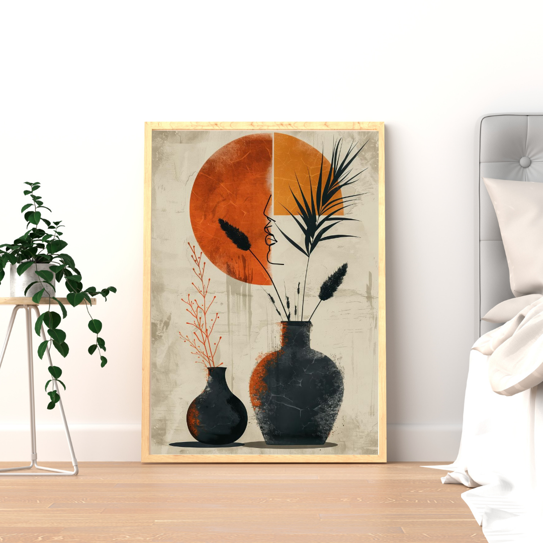 Silent Harmony Abstract Vase Wall Poster – Modern Minimal Art with Earth Tones | Chilekotha