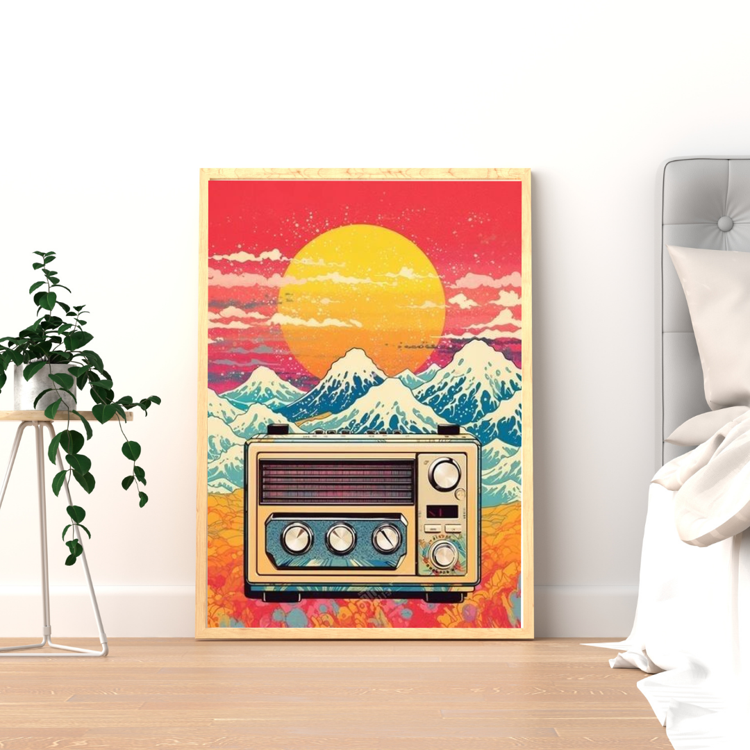 Golden Frequencies – Retro Radio Landscape Wall Poster