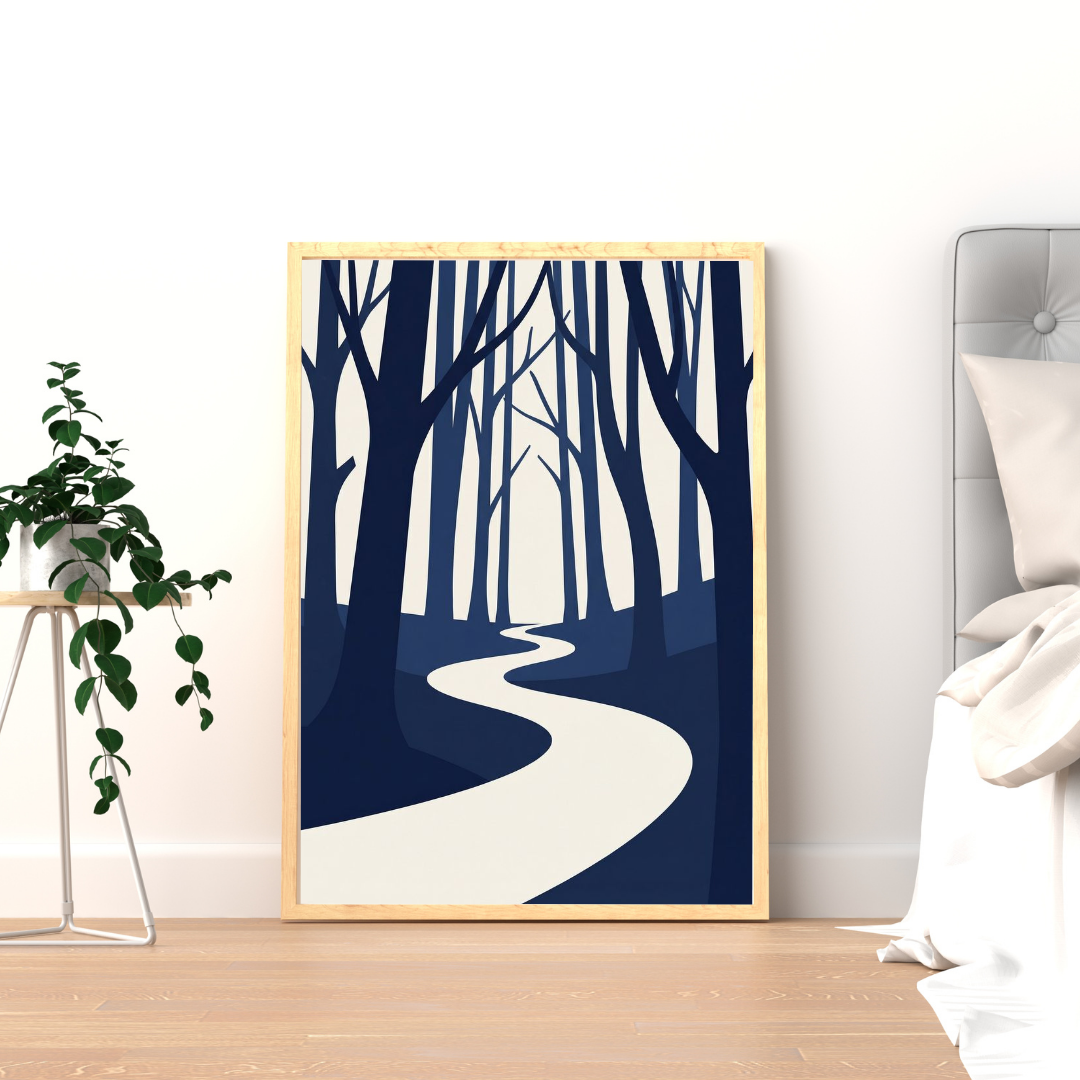 Winding Path Forest Wall Poster | Minimalist Nature Art Print by Chilekotha
