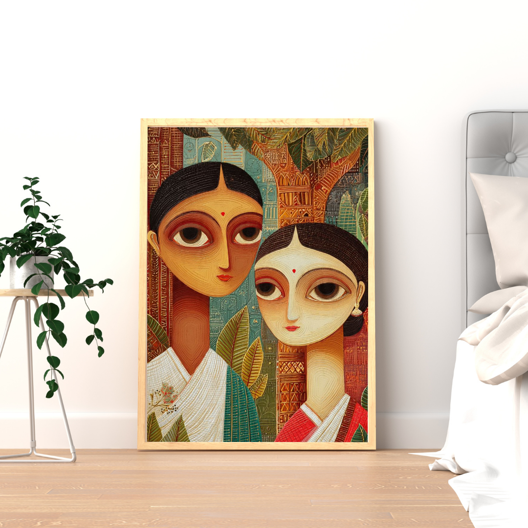 Eternal Bond – Folk Art Inspired Mother & Child Framed Wall Poster | Chilekotha