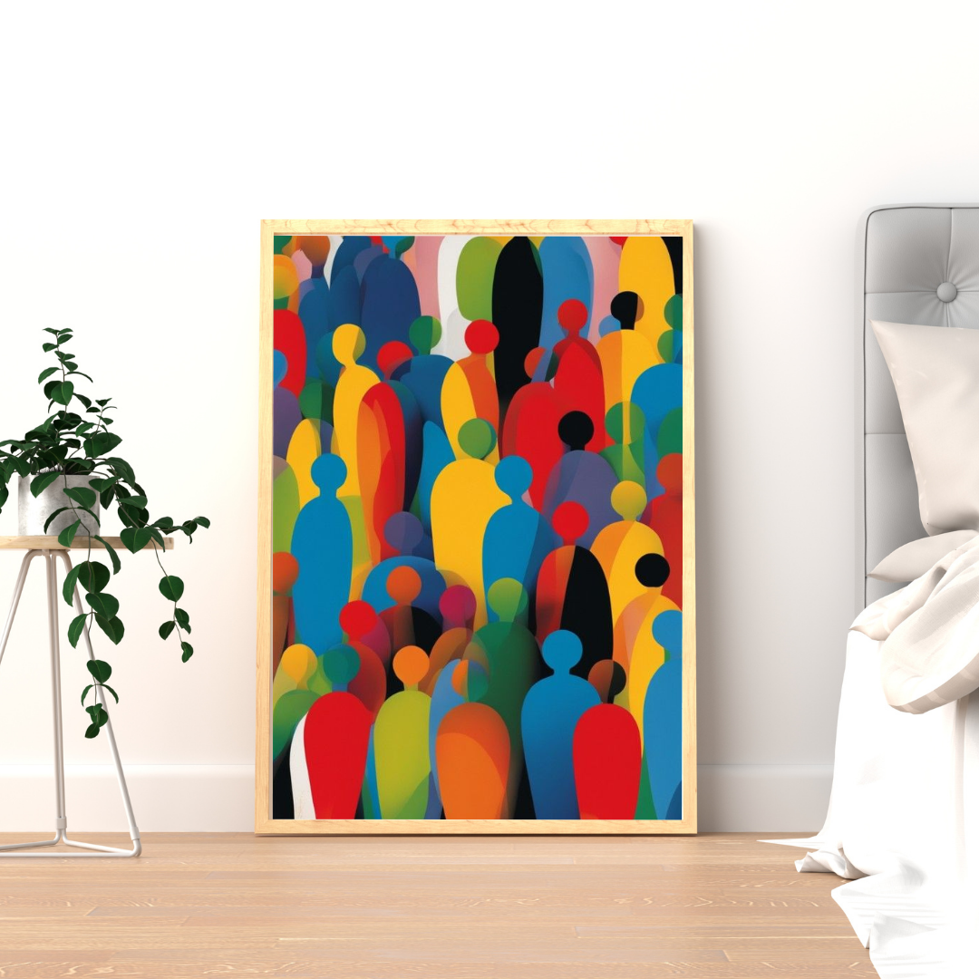 Unity in Color Wall Poster – Abstract Crowd Art with Vibrant Forms | Chilekotha