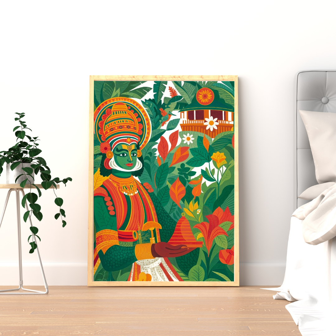 Forest Guardian Wall Poster | Folk Art Inspired Mythic Figure Print by Chilekotha