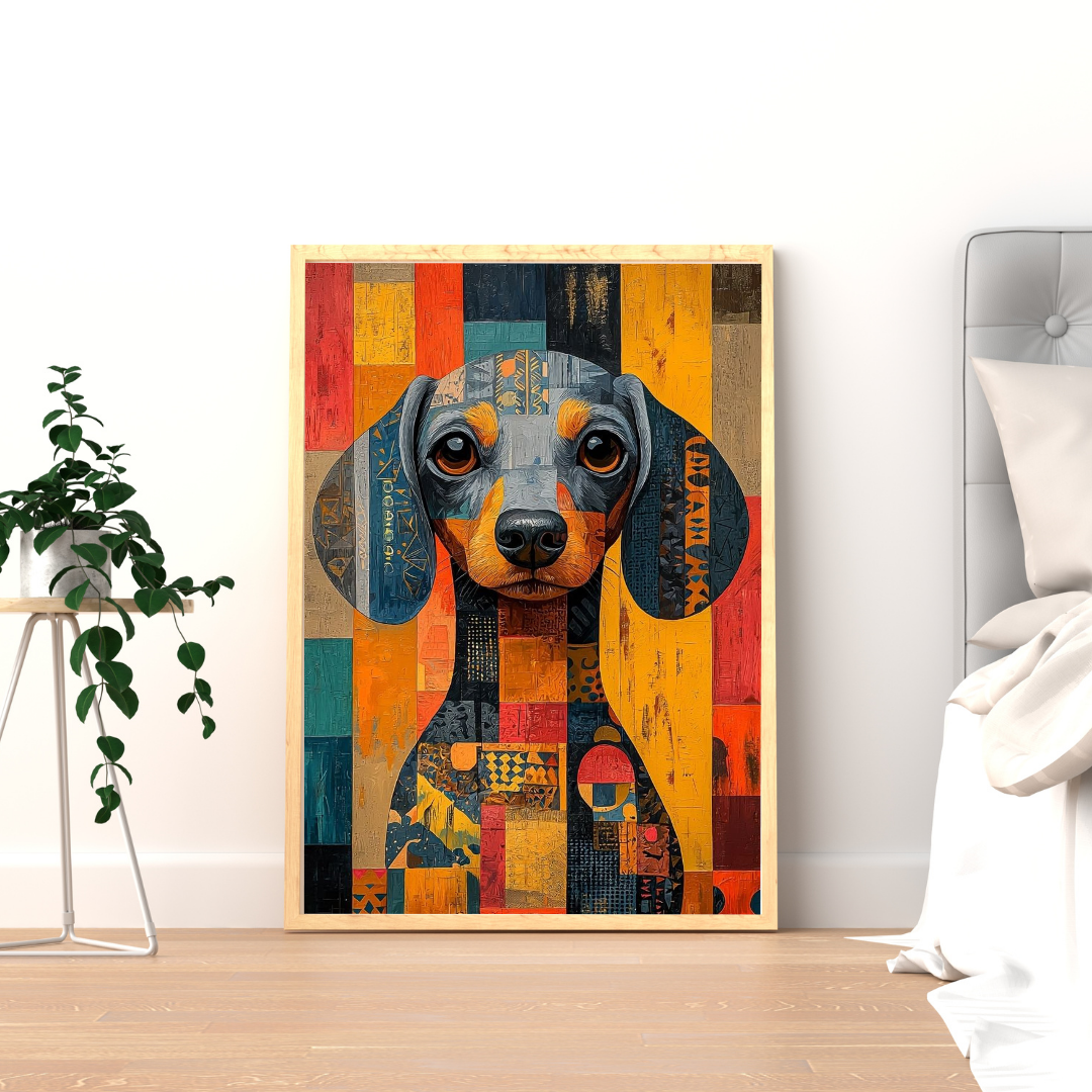 Geometric Dachshund Wall Poster – Modern Abstract Dog Art with Warm Tones | Chilekotha