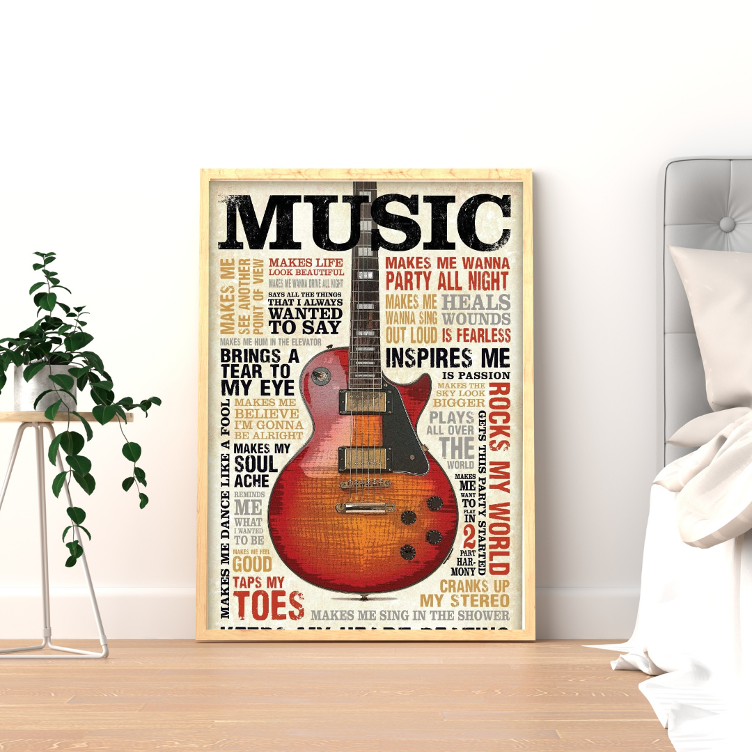 Music Speaks – Vintage Guitar Typography Wall Poster