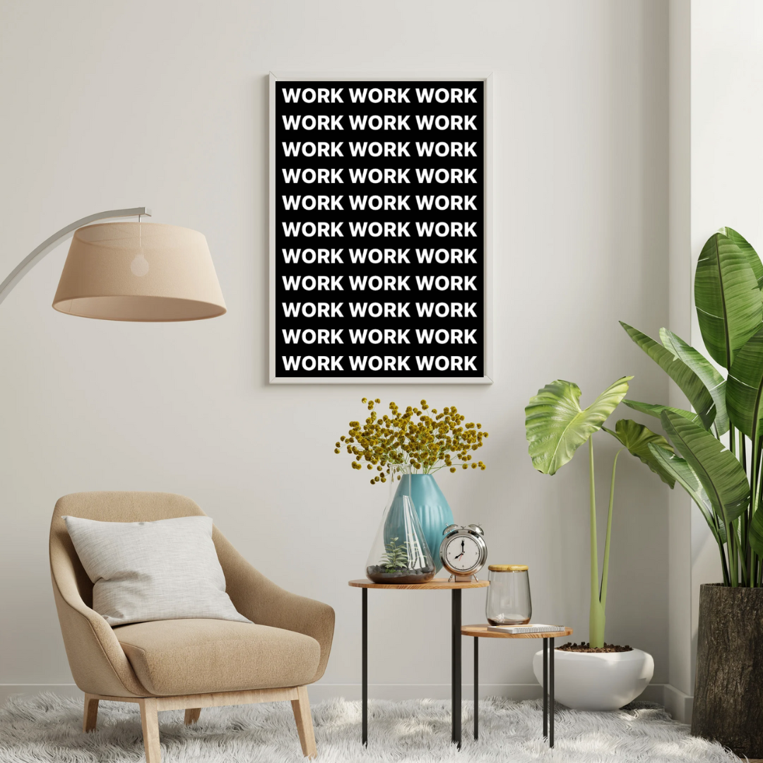 WORK MODE – Bold Typography Hustle Framed Poster