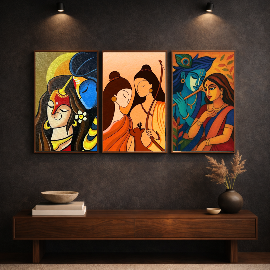 Divine Union β Radha Krishna & Sacred Love Framed Poster Set (3-Piece Combo)