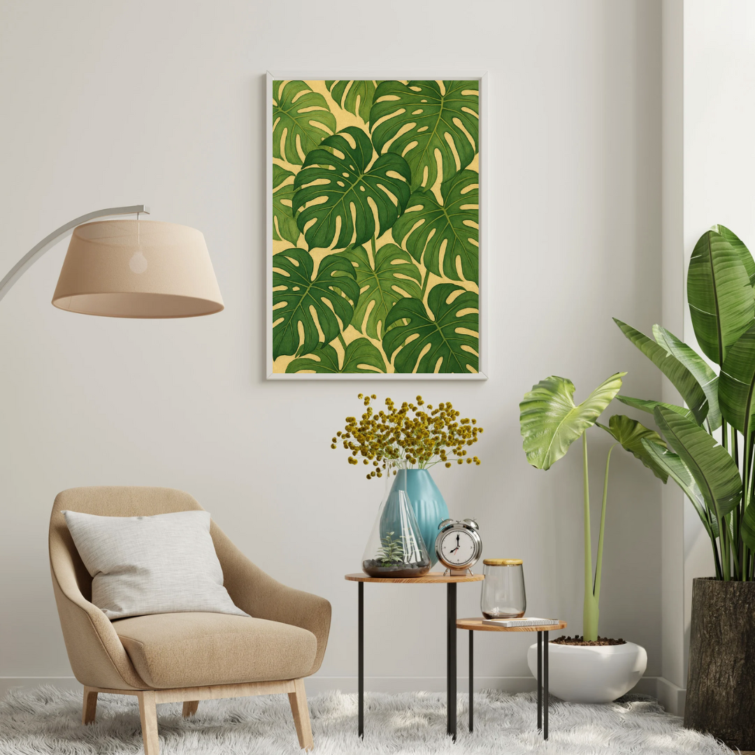 Tropical Monstera Leaves Framed Poster | Botanical Wall Art by Chilekotha