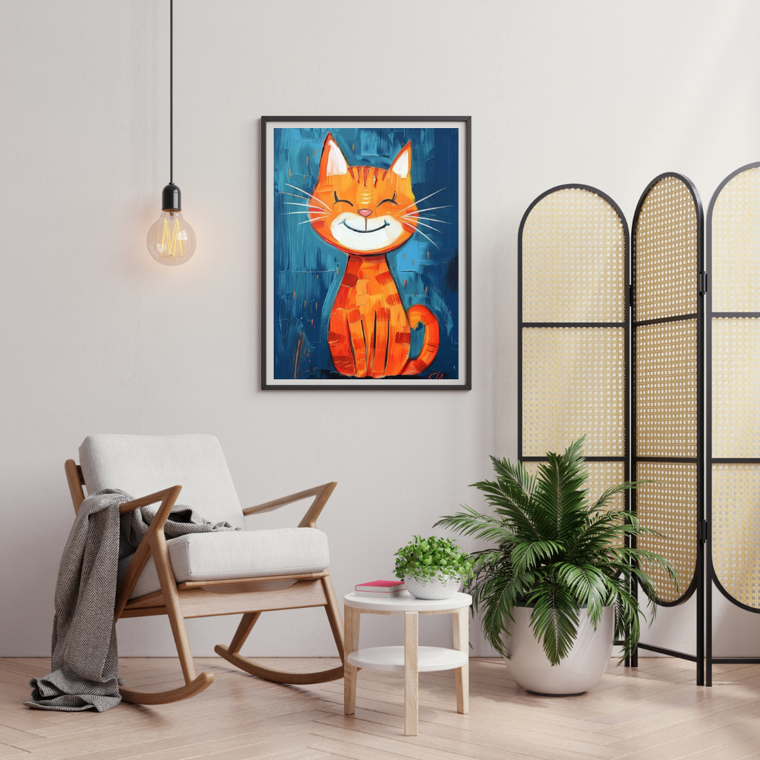 Smiling Ginger Cat Framed Poster | Playful Wall Art for Kids & Happy Homes by Chilekotha