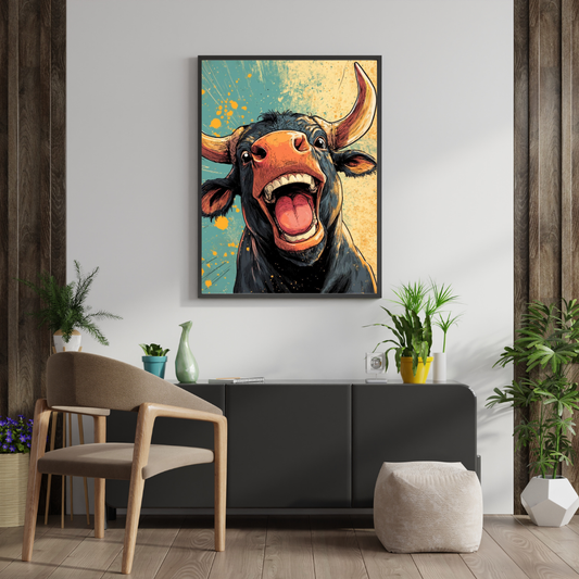 Laughing Bull Pop Art Wall Poster – Bold Animal Expression Art for Playful Interiors | Chilekotha