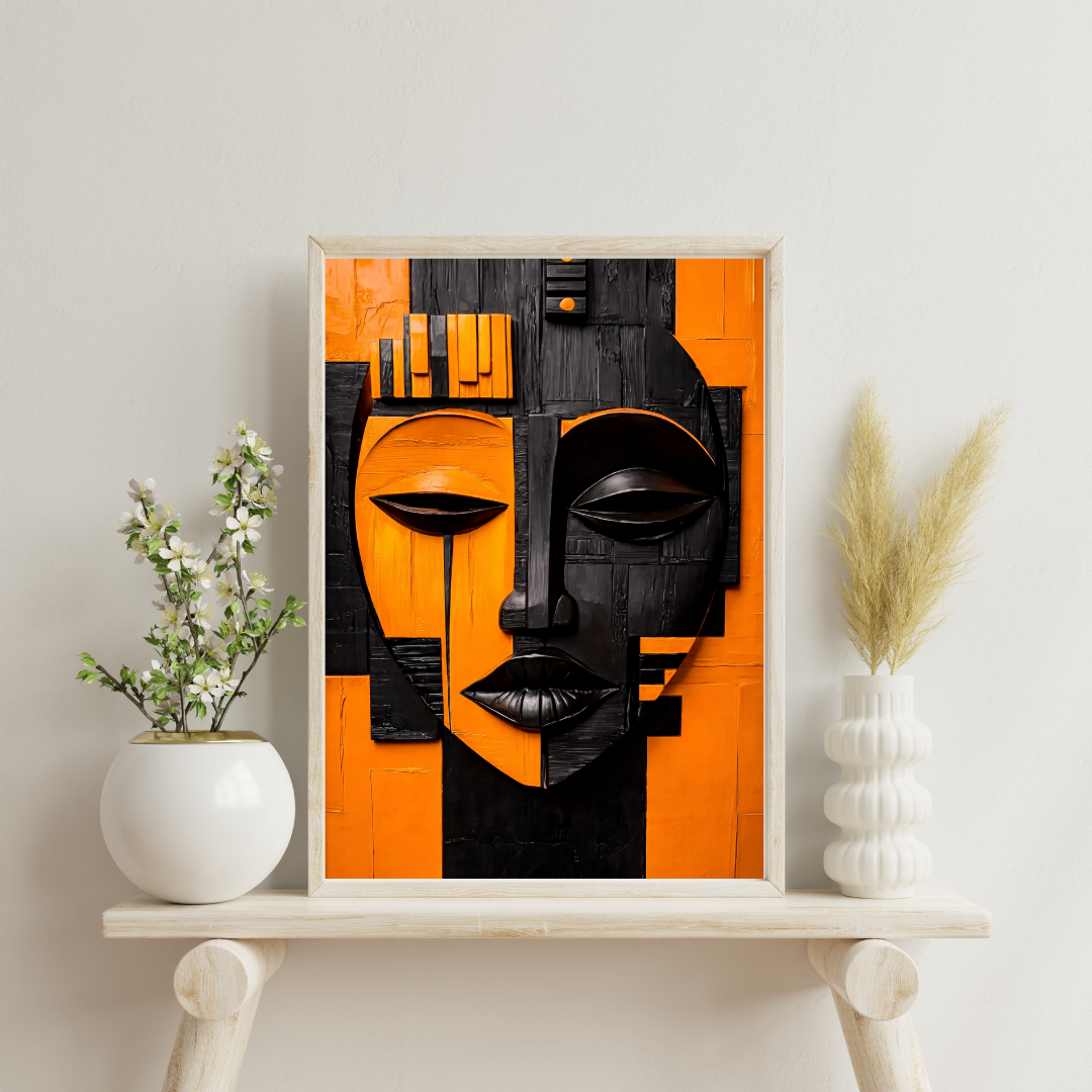 Dual Harmony – Modern Abstract Mask Framed Poster