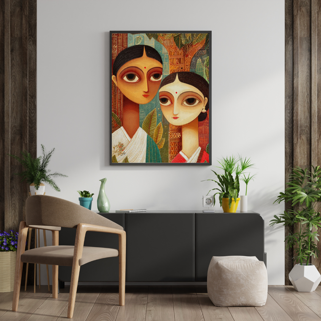 Eternal Bond – Folk Art Inspired Mother & Child Framed Wall Poster | Chilekotha