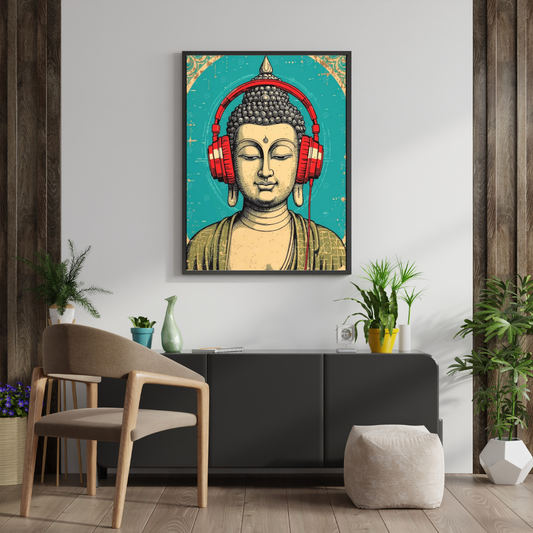 Zen Beats – Buddha with Headphones Modern Wall Poster