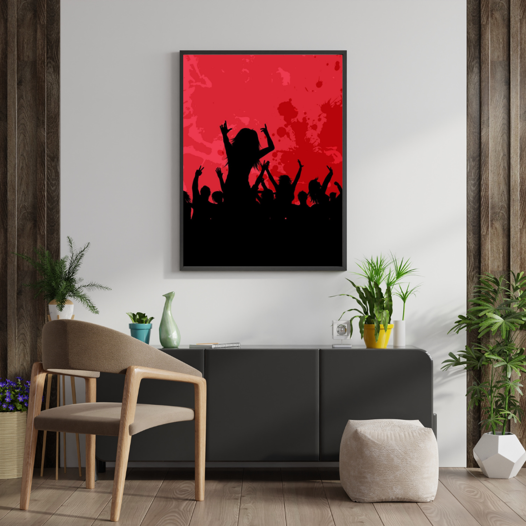Midnight Pulse – Red Silhouette Party Art Framed Poster