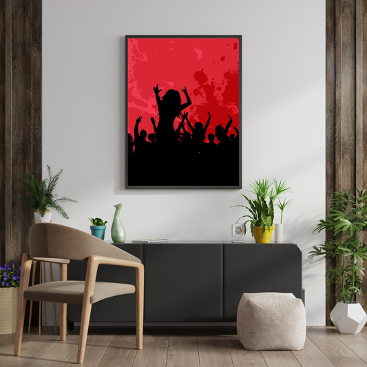 Midnight Pulse – Red Silhouette Party Art Framed Poster