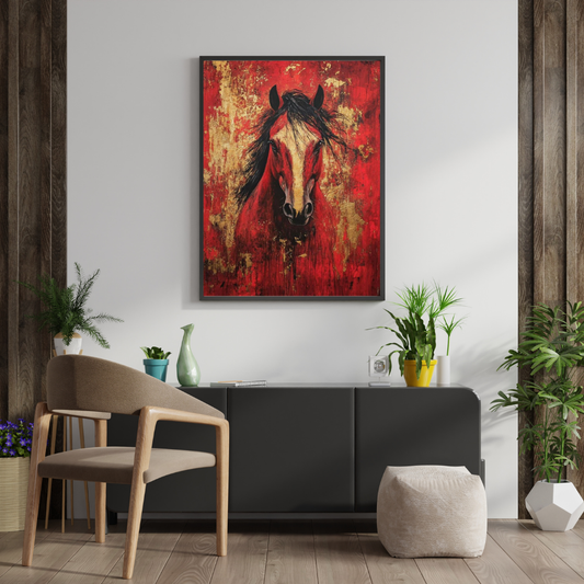 Crimson Spirit – Majestic Horse Art Framed Poster | Bold Statement Wall Décor by Chilekotha