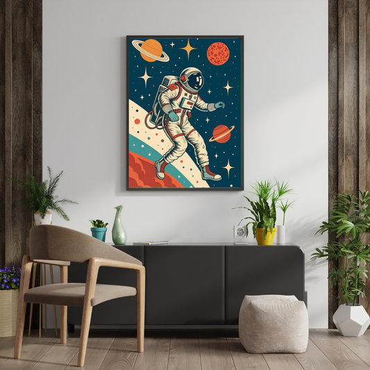 Cosmic Explorer Framed Poster – Retro Astronaut Space Wall Art