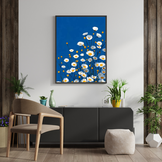 Blue Daisy Bloom – Floral Framed Poster | Chilekotha