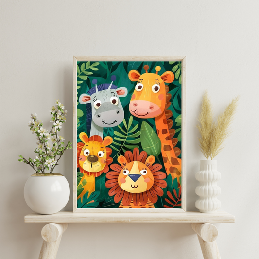 Jungle Friends Framed Poster | Playful Animal Wall Art for Kids by Chilekotha