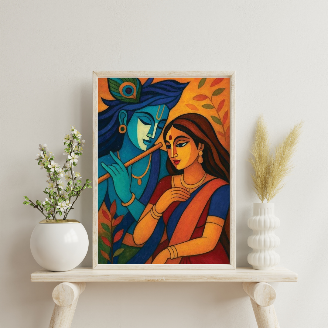 Radha–Krishna Eternal Harmony | Traditional Indian Art Framed Poster