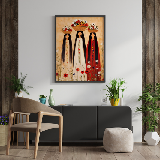 Floral Sisters – Folk Art Inspired Women Framed Wall Poster | Chilekotha