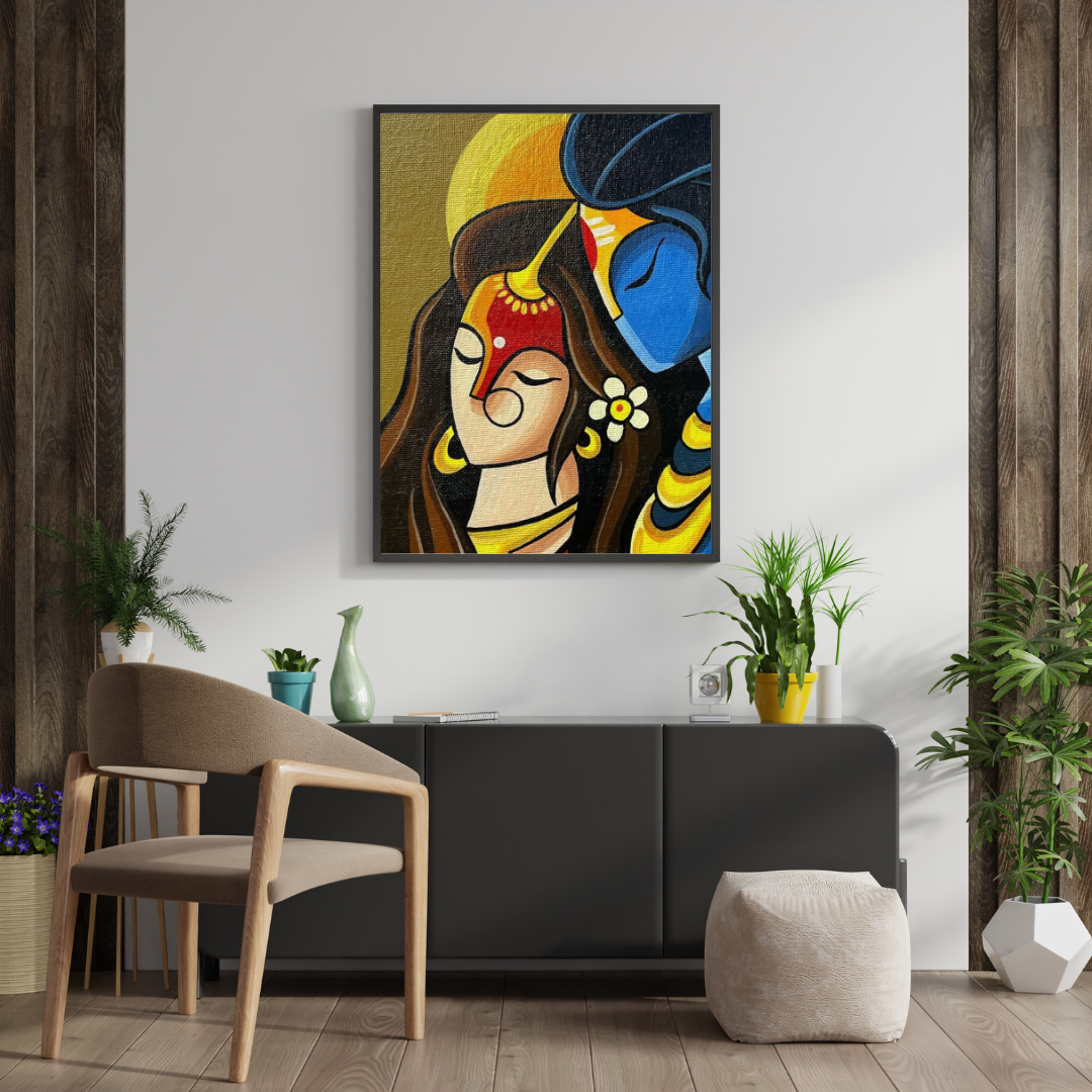 Eternal Embrace – Radha Krishna Modern Devotional Wall Poster | Chilekotha