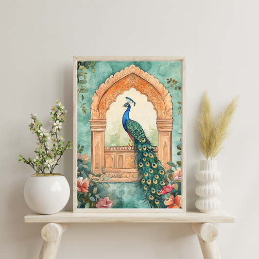 Royal Peacock Arch Framed Poster | Heritage Indian Wall Art by Chilekotha