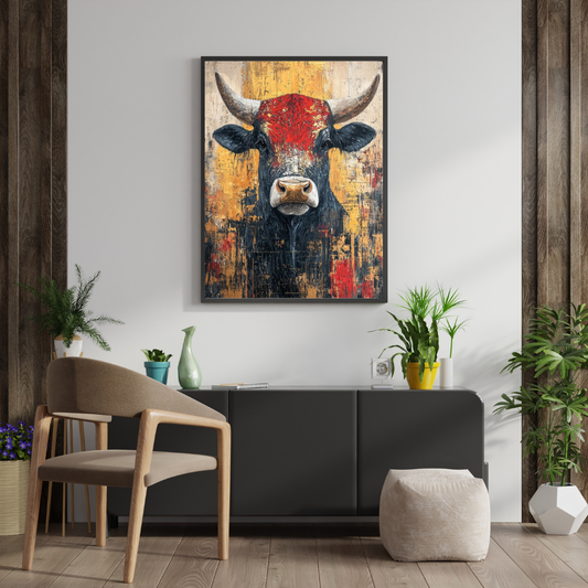 Iron Resolve – Abstract Bull Art Framed Poster | Power & Strength Wall Décor by Chilekotha