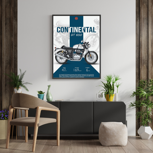 Royal Enfield Continental GT 650 Classic Café Racer Wall Poster | Vintage Performance Art by Chilekotha