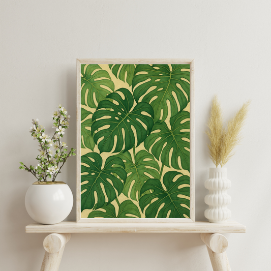 Tropical Monstera Leaves Framed Poster | Botanical Wall Art by Chilekotha