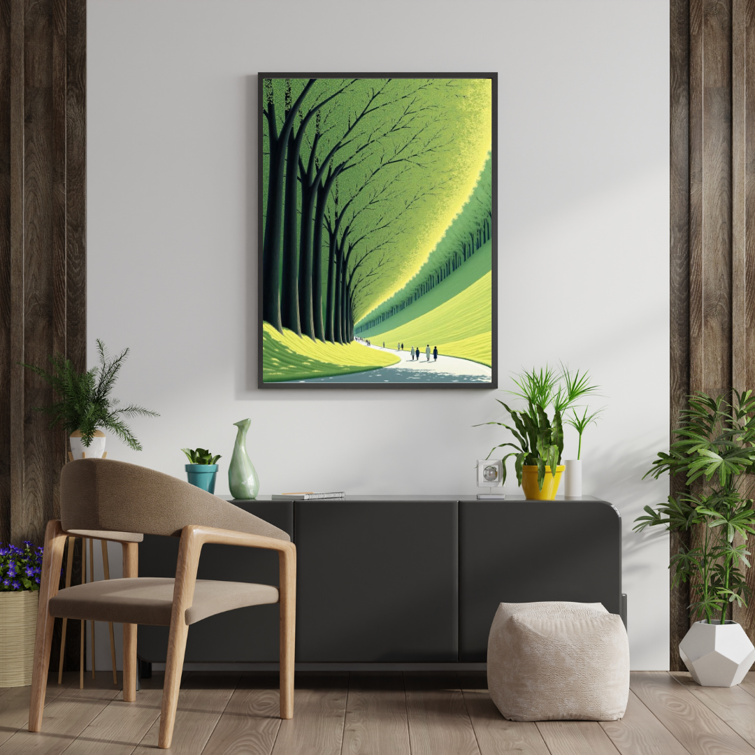 Green Corridor Wall Poster | Serene Forest Path Art Print by Chilekotha