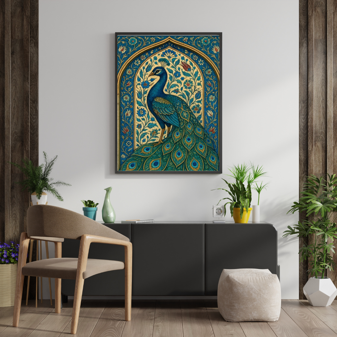Royal Peacock Heritage Wall Poster | Mughal-Inspired Ornamental Art Print by Chilekotha