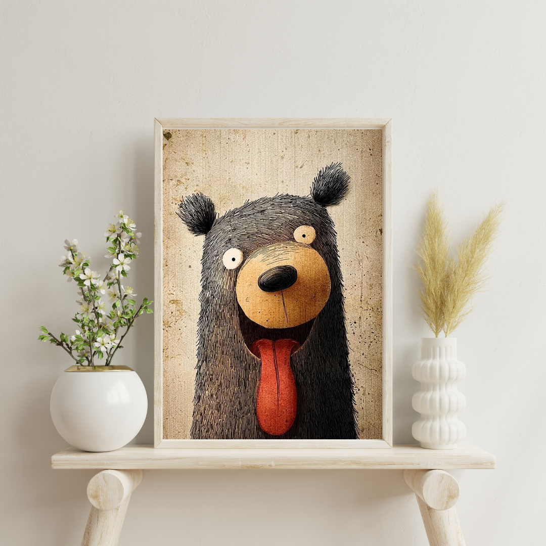 Goofy Bear Smile Framed Poster | Playful Animal Wall Art by Chilekotha