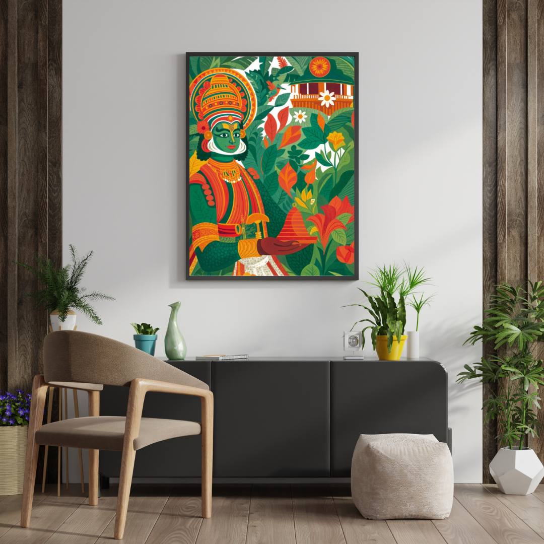 Forest Guardian Wall Poster | Folk Art Inspired Mythic Figure Print by Chilekotha