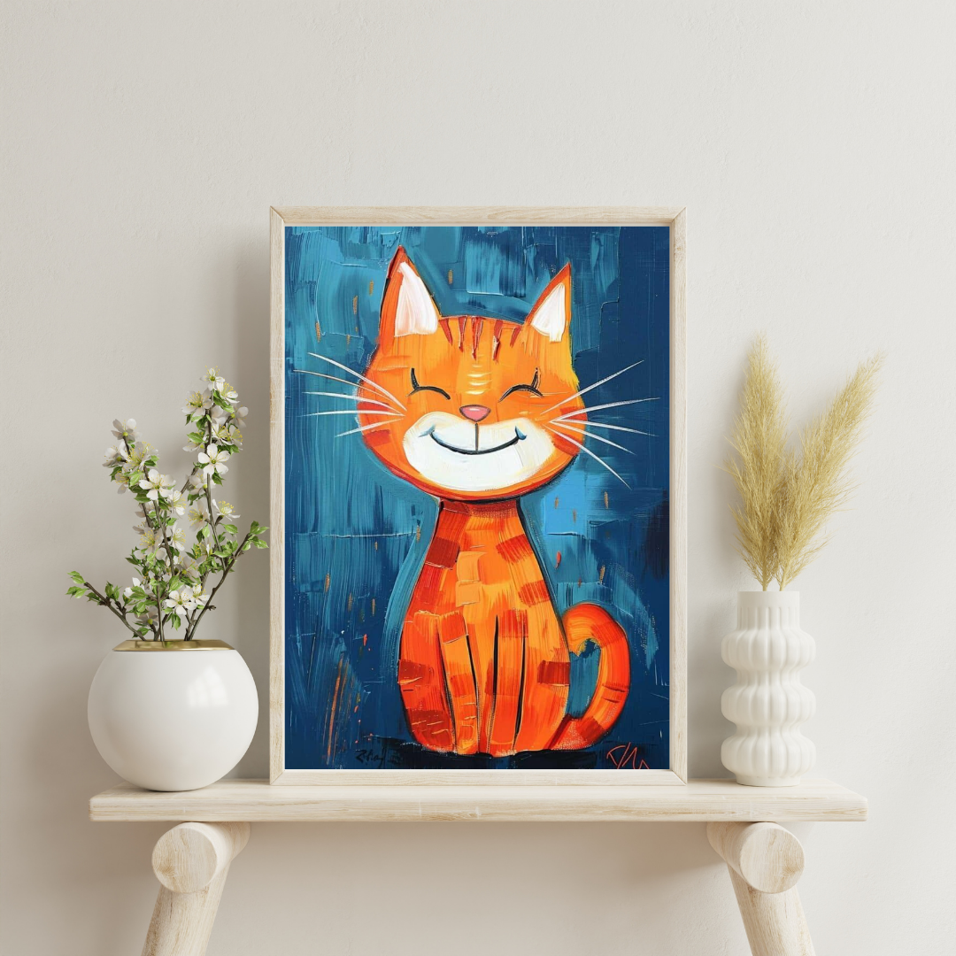 Smiling Ginger Cat Framed Poster | Playful Wall Art for Kids & Happy Homes by Chilekotha