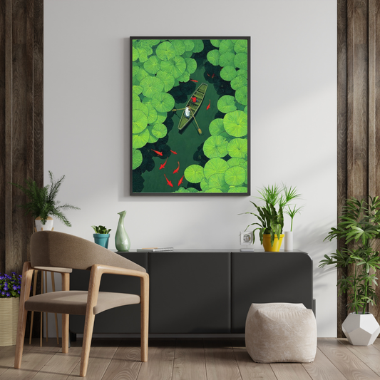 Lotus Passage Wall Poster | Serene Water Journey Art Print by Chilekotha