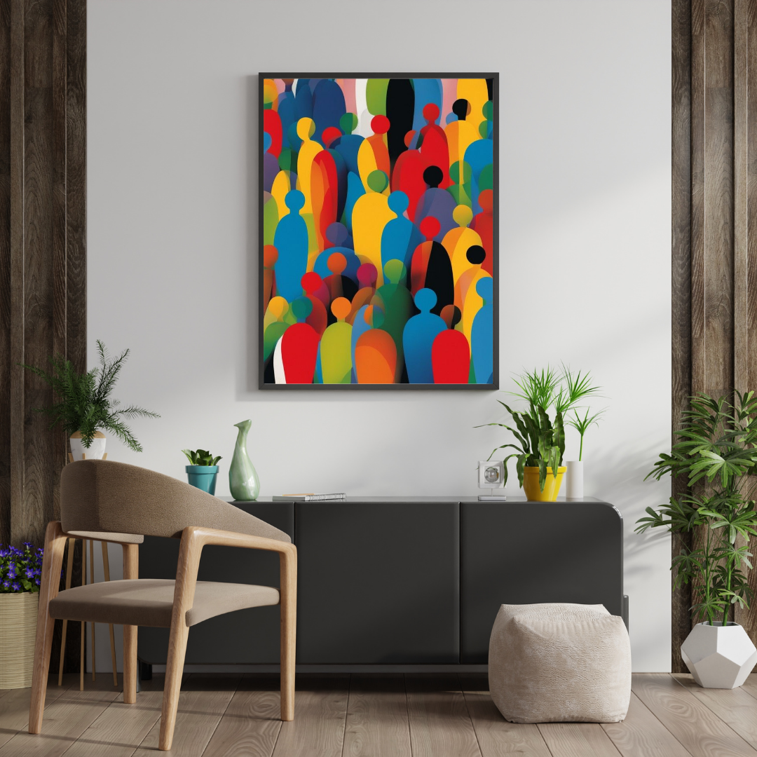 Unity in Color Wall Poster – Abstract Crowd Art with Vibrant Forms | Chilekotha