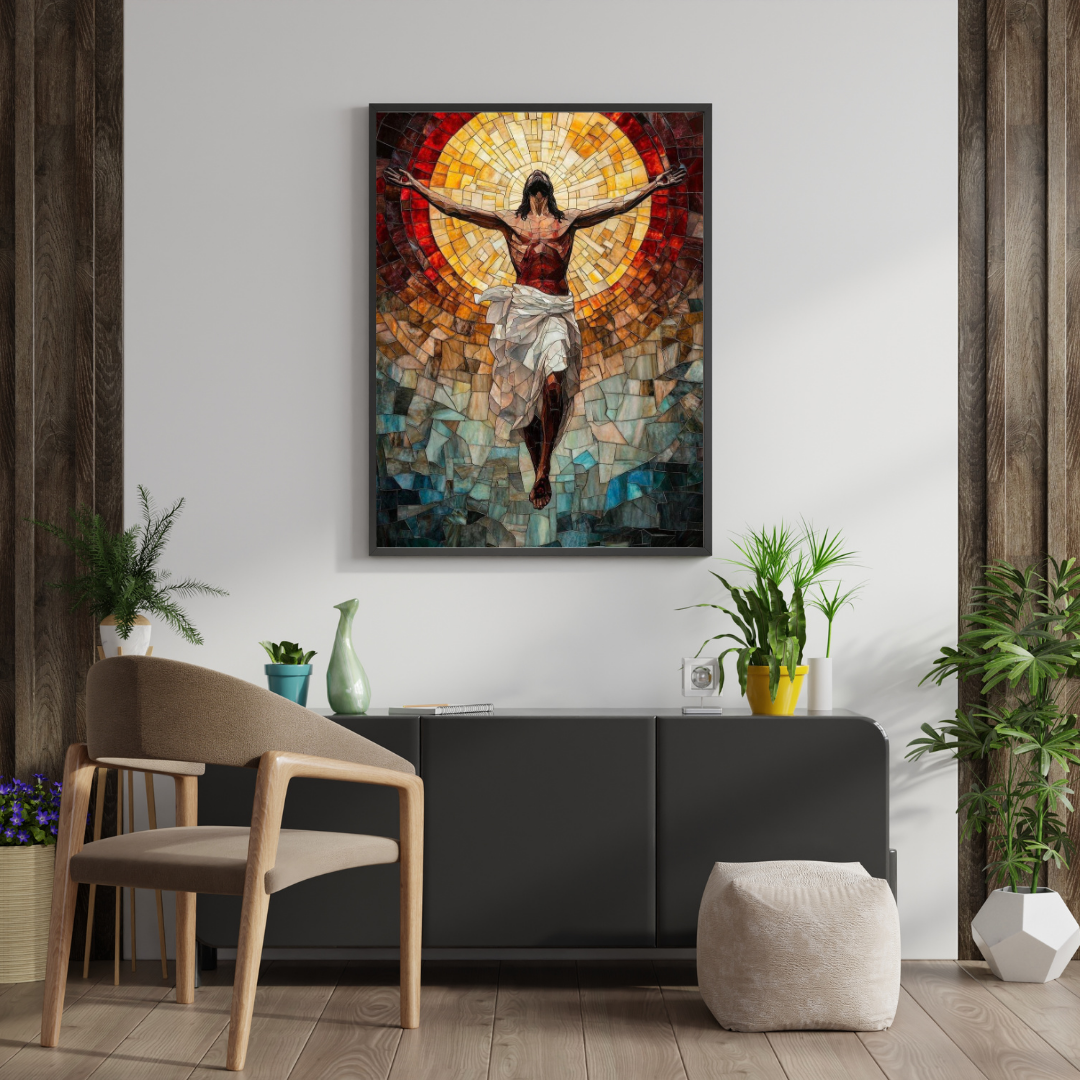 Sacred Light of Redemption Wall Poster – Stained Glass–Inspired Spiritual Art | Chilekotha