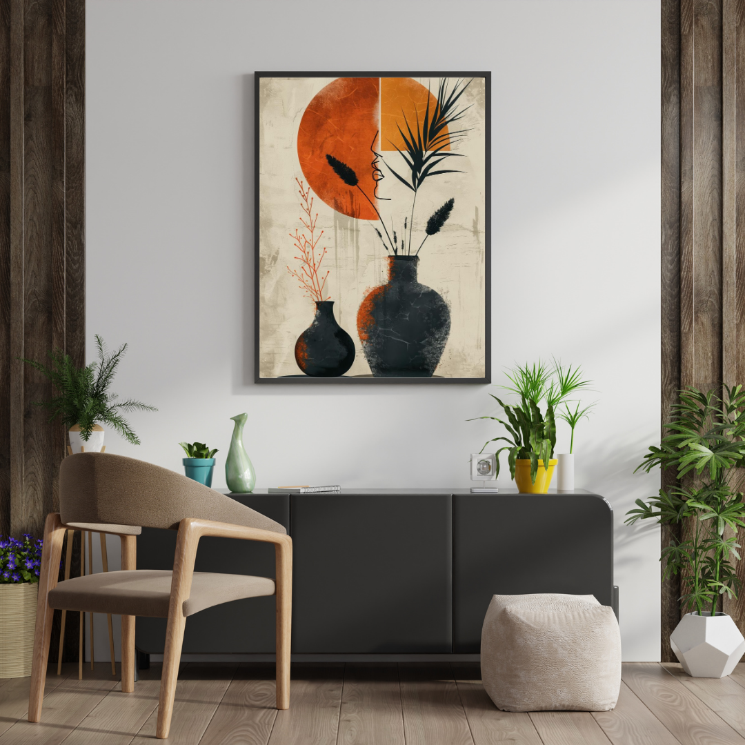 Silent Harmony Abstract Vase Wall Poster – Modern Minimal Art with Earth Tones | Chilekotha