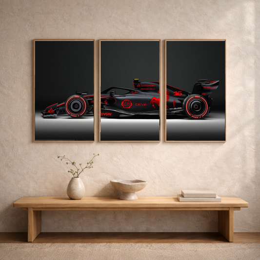 Midnight Velocity – Formula Racing Car Triptych Framed Poster | Modern Motorsport Wall Art (3-Panel Set)